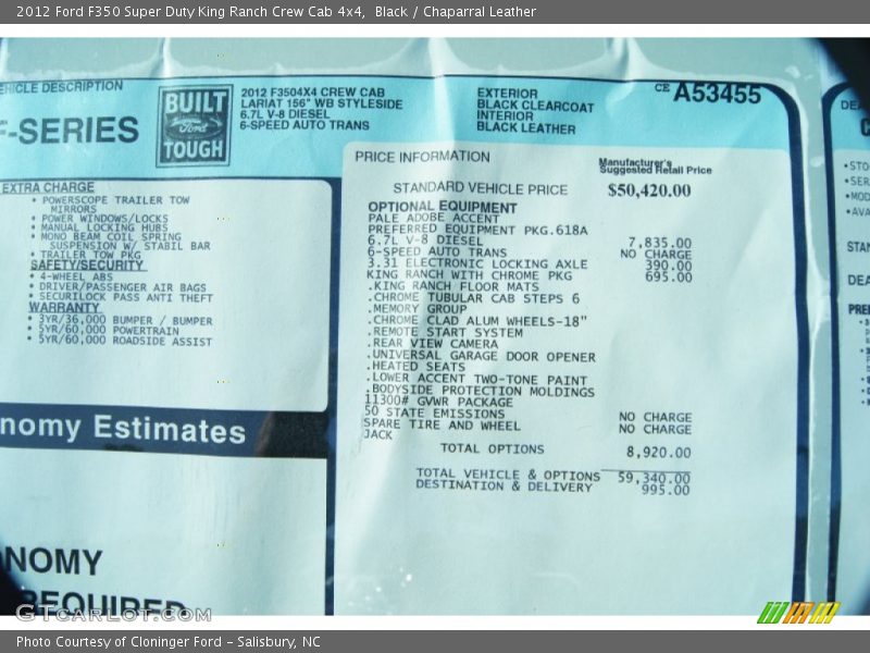  2012 F350 Super Duty King Ranch Crew Cab 4x4 Window Sticker