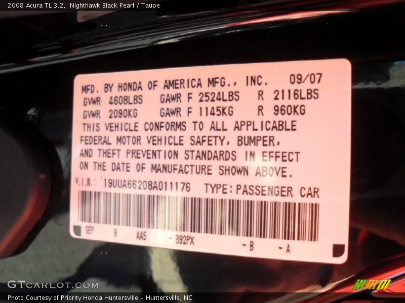 Nighthawk Black Pearl / Taupe 2008 Acura TL 3.2