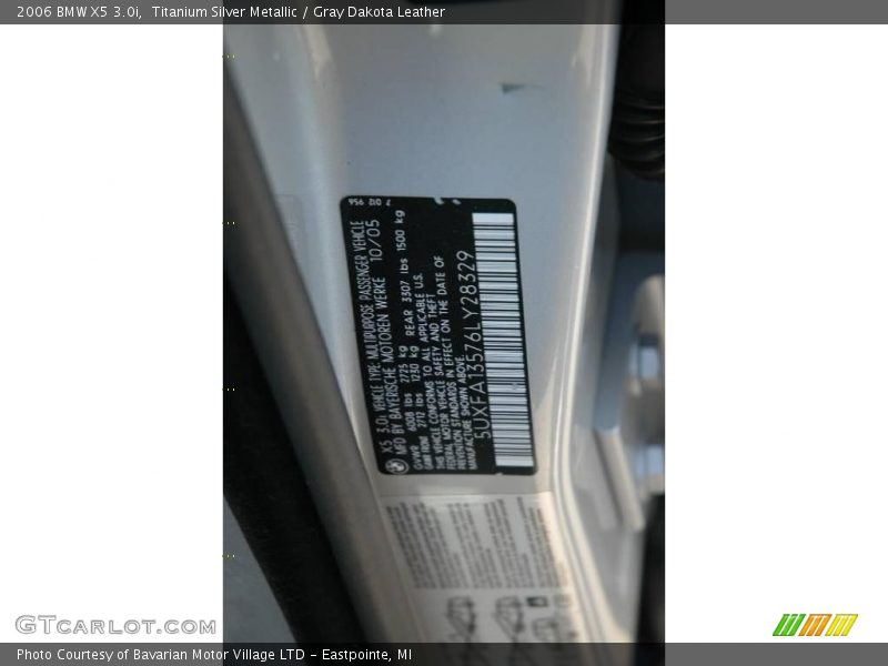 Titanium Silver Metallic / Gray Dakota Leather 2006 BMW X5 3.0i