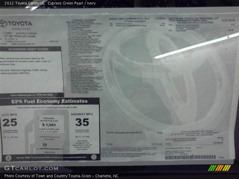 Cypress Green Pearl / Ivory 2012 Toyota Camry LE