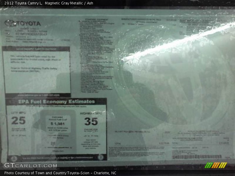 Magnetic Gray Metallic / Ash 2012 Toyota Camry L