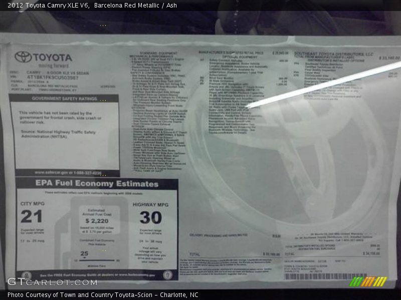 Barcelona Red Metallic / Ash 2012 Toyota Camry XLE V6