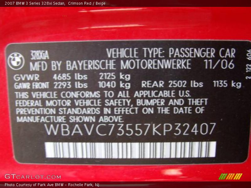 Crimson Red / Beige 2007 BMW 3 Series 328xi Sedan