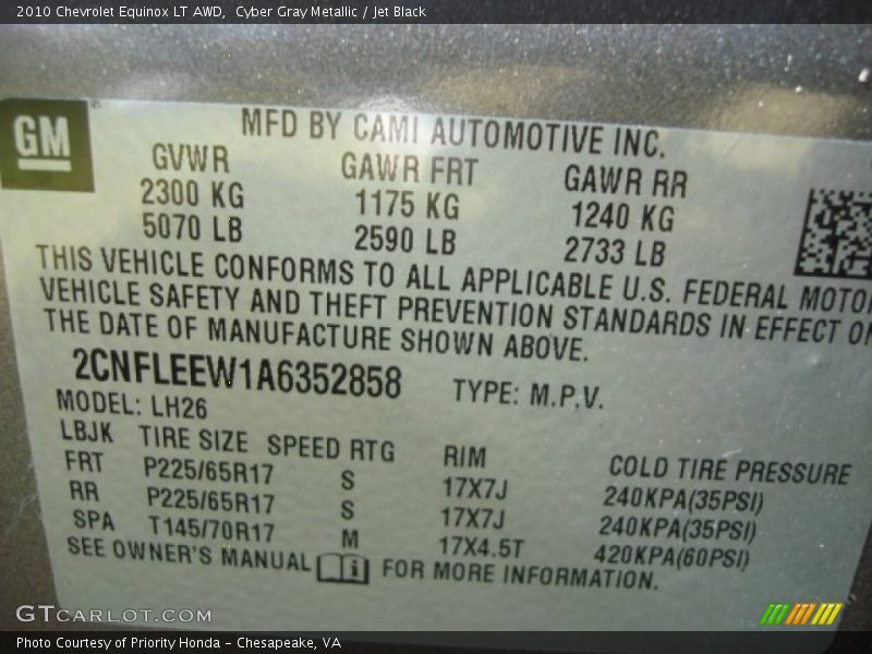 Cyber Gray Metallic / Jet Black 2010 Chevrolet Equinox LT AWD