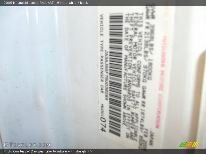 Wicked White / Black 2006 Mitsubishi Lancer RALLIART
