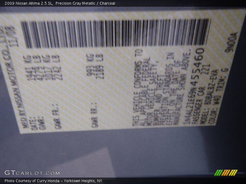 Precision Gray Metallic / Charcoal 2009 Nissan Altima 2.5 SL