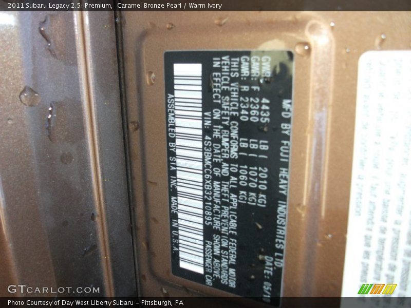 Caramel Bronze Pearl / Warm Ivory 2011 Subaru Legacy 2.5i Premium