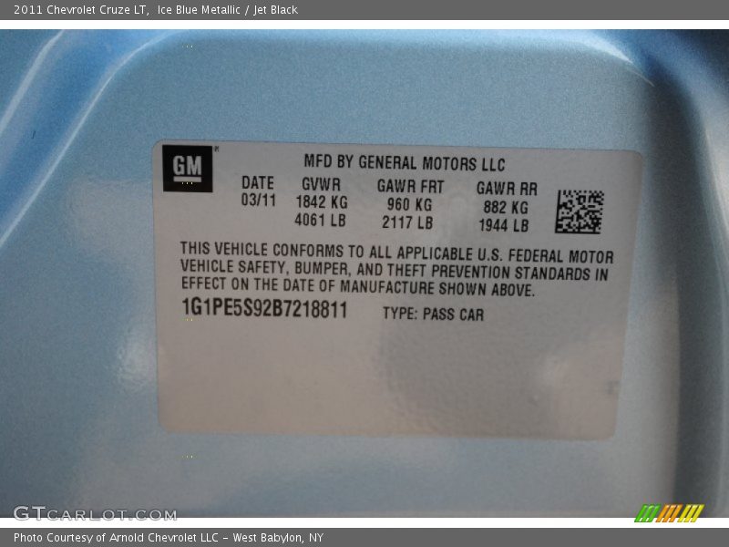 Ice Blue Metallic / Jet Black 2011 Chevrolet Cruze LT