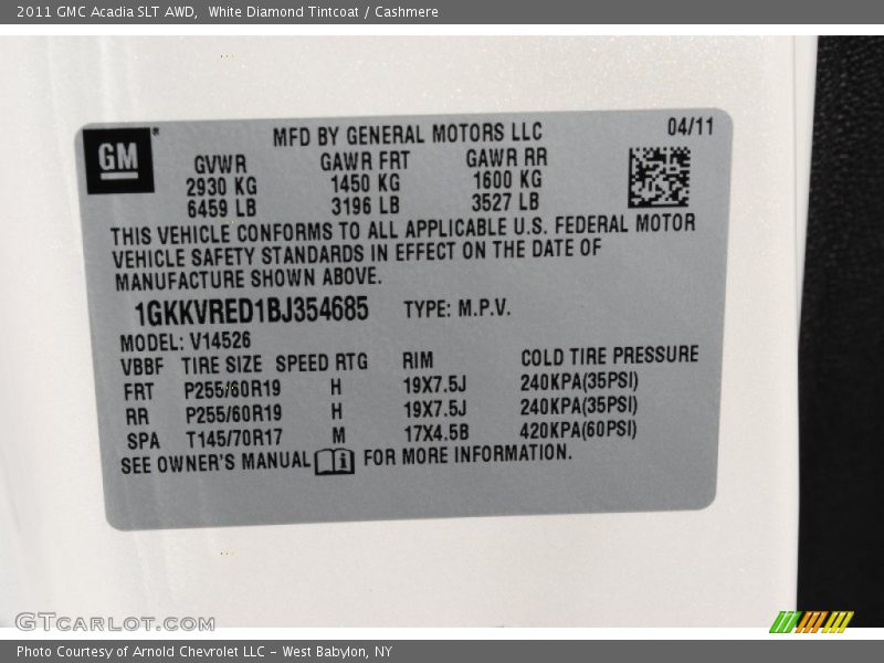 White Diamond Tintcoat / Cashmere 2011 GMC Acadia SLT AWD