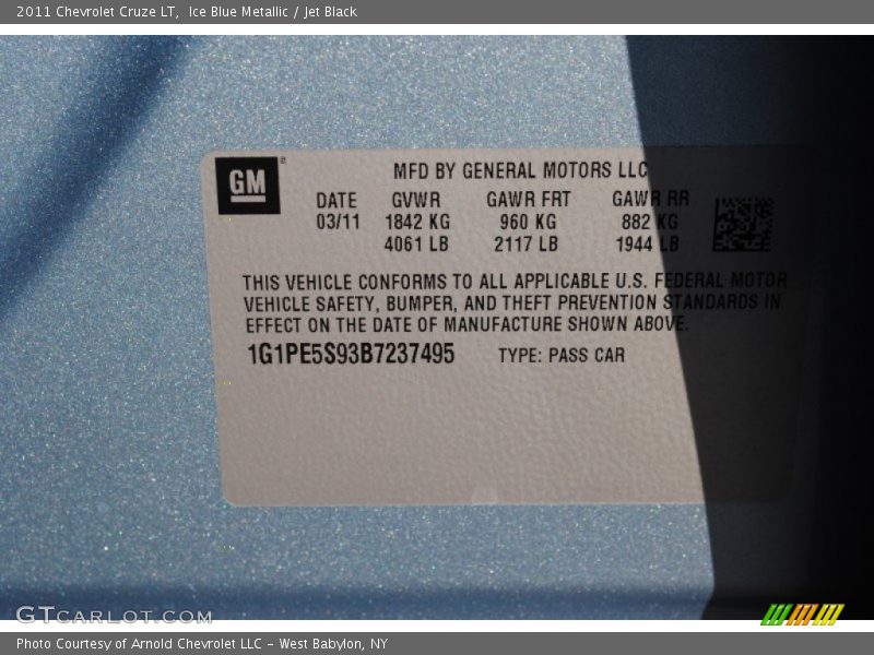 Ice Blue Metallic / Jet Black 2011 Chevrolet Cruze LT