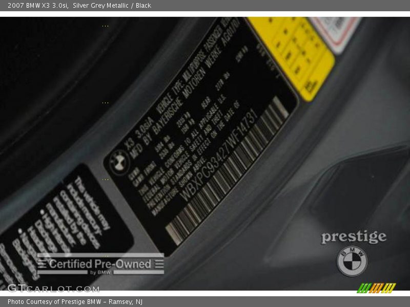 Silver Grey Metallic / Black 2007 BMW X3 3.0si