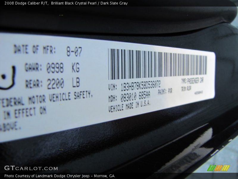 Brilliant Black Crystal Pearl / Dark Slate Gray 2008 Dodge Caliber R/T