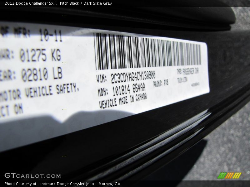 Pitch Black / Dark Slate Gray 2012 Dodge Challenger SXT