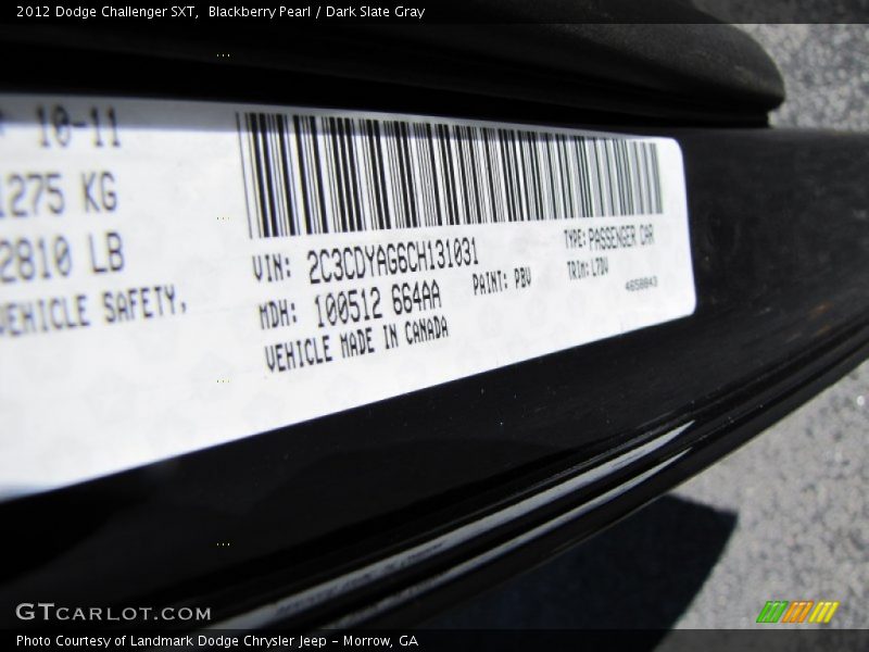 Blackberry Pearl / Dark Slate Gray 2012 Dodge Challenger SXT