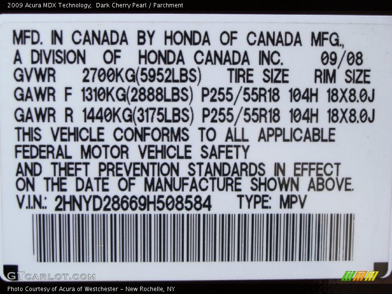 Dark Cherry Pearl / Parchment 2009 Acura MDX Technology