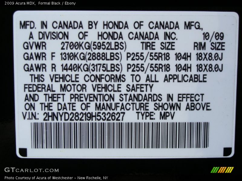 Formal Black / Ebony 2009 Acura MDX