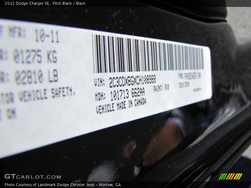 Pitch Black / Black 2012 Dodge Charger SE