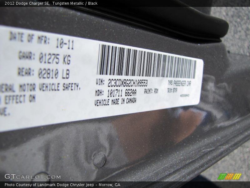 Tungsten Metallic / Black 2012 Dodge Charger SE
