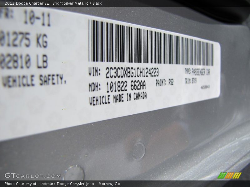 2012 Charger SE Bright Silver Metallic Color Code PS2