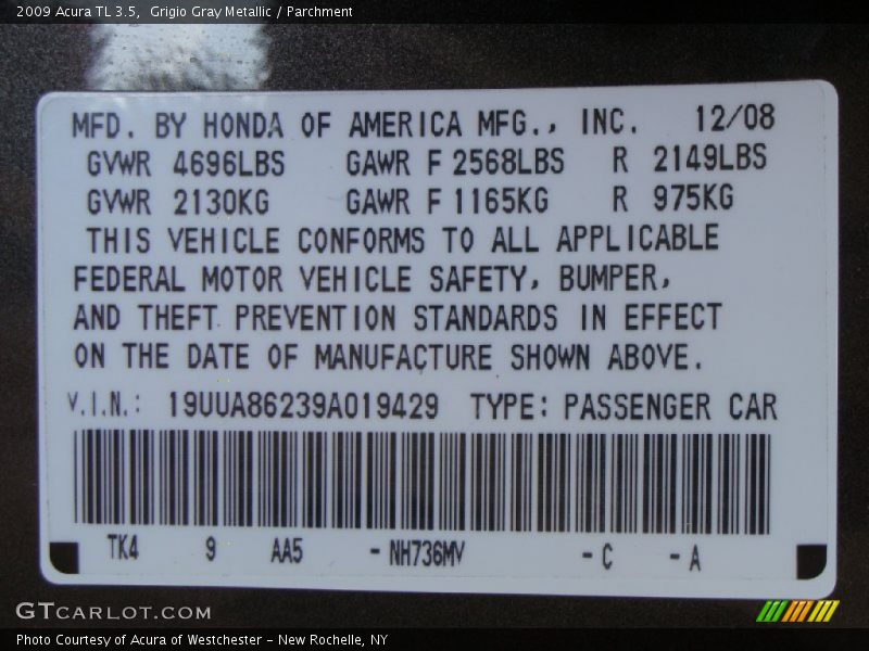 Grigio Gray Metallic / Parchment 2009 Acura TL 3.5
