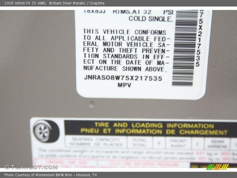 Brilliant Silver Metallic / Graphite 2005 Infiniti FX 35 AWD