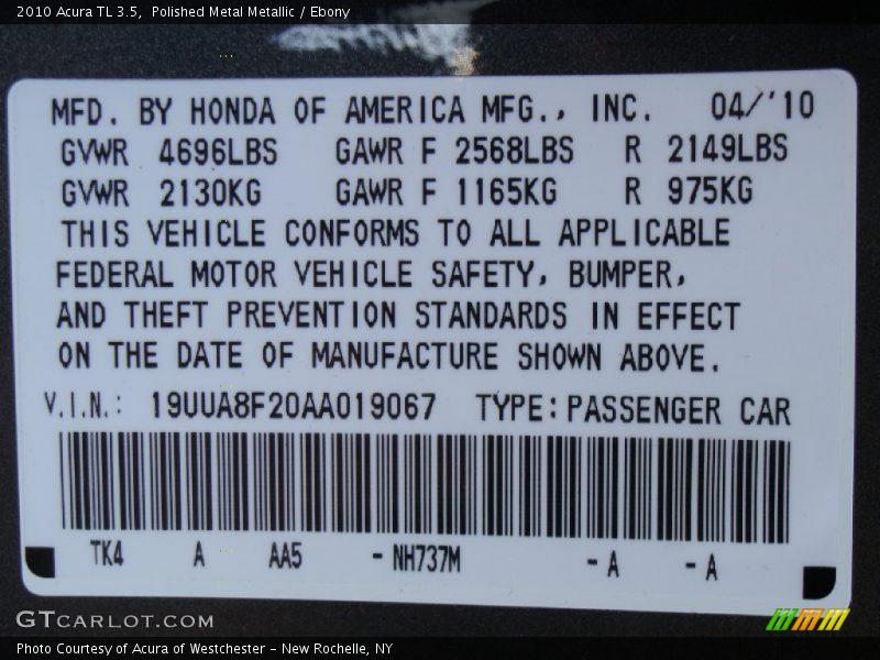 Polished Metal Metallic / Ebony 2010 Acura TL 3.5