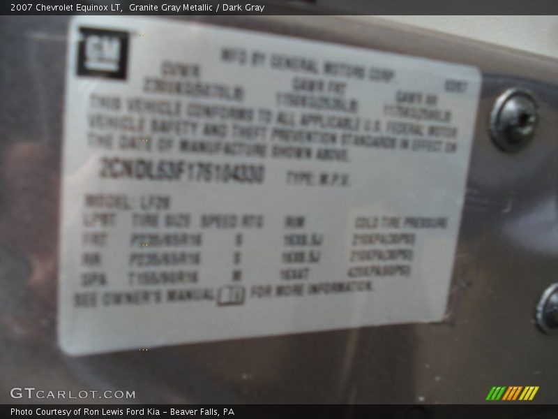 Granite Gray Metallic / Dark Gray 2007 Chevrolet Equinox LT