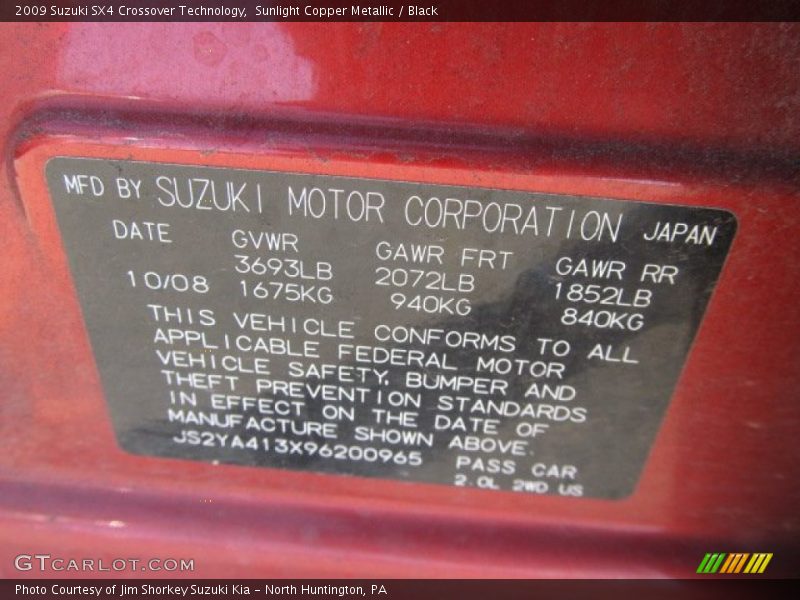 Sunlight Copper Metallic / Black 2009 Suzuki SX4 Crossover Technology
