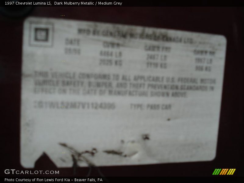 Dark Mulberry Metallic / Medium Grey 1997 Chevrolet Lumina LS