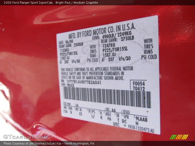 Bright Red / Medium Graphite 2000 Ford Ranger Sport SuperCab
