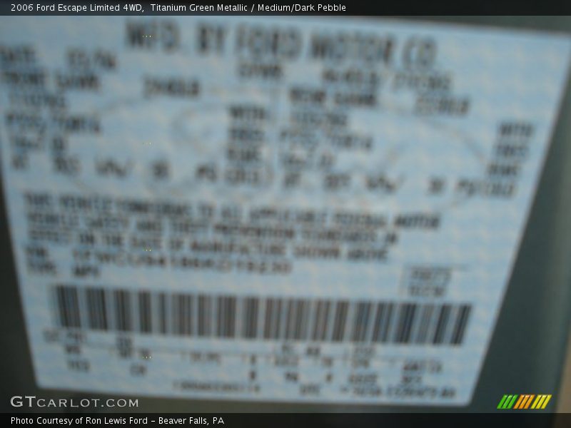 Titanium Green Metallic / Medium/Dark Pebble 2006 Ford Escape Limited 4WD