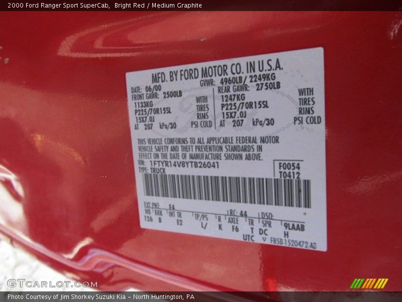 Bright Red / Medium Graphite 2000 Ford Ranger Sport SuperCab