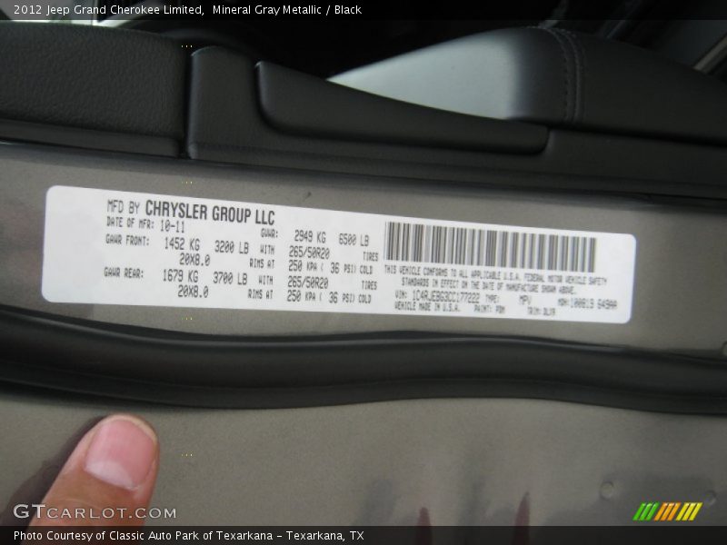 2012 Grand Cherokee Limited Mineral Gray Metallic Color Code PDM