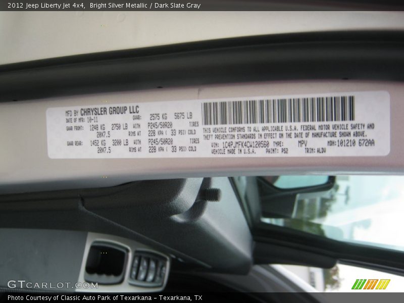 2012 Liberty Jet 4x4 Bright Silver Metallic Color Code PS2
