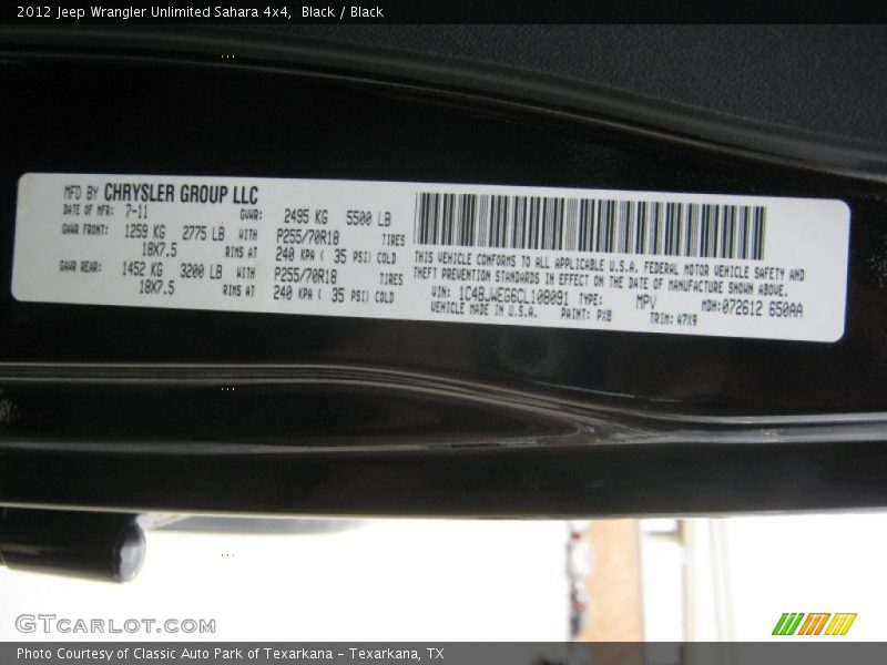 Black / Black 2012 Jeep Wrangler Unlimited Sahara 4x4