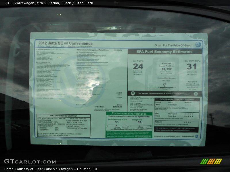 Black / Titan Black 2012 Volkswagen Jetta SE Sedan