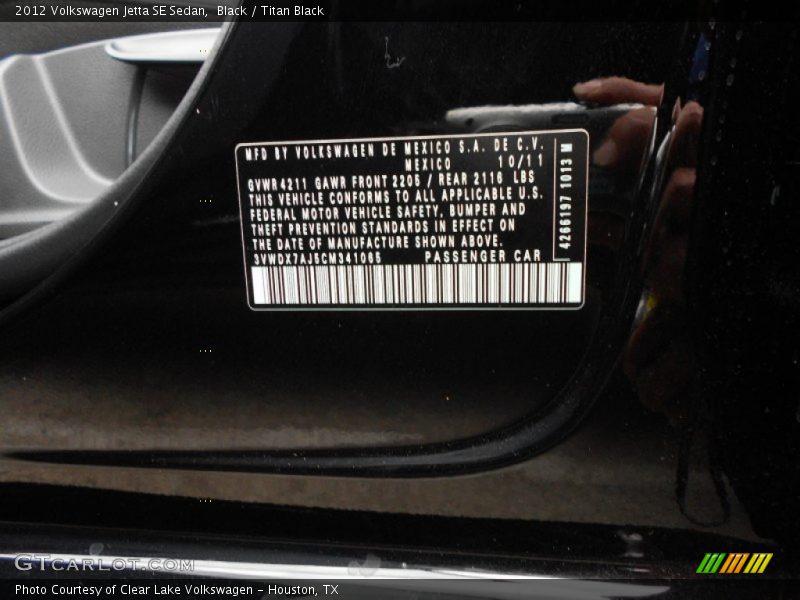 Black / Titan Black 2012 Volkswagen Jetta SE Sedan