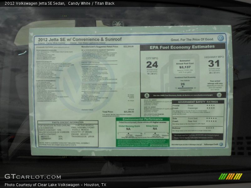 Candy White / Titan Black 2012 Volkswagen Jetta SE Sedan
