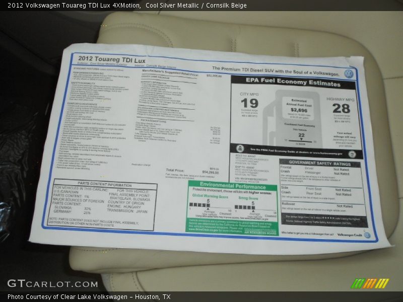  2012 Touareg TDI Lux 4XMotion Window Sticker