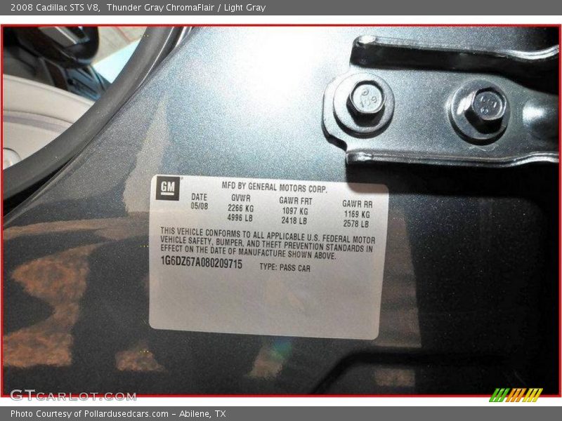 Thunder Gray ChromaFlair / Light Gray 2008 Cadillac STS V8