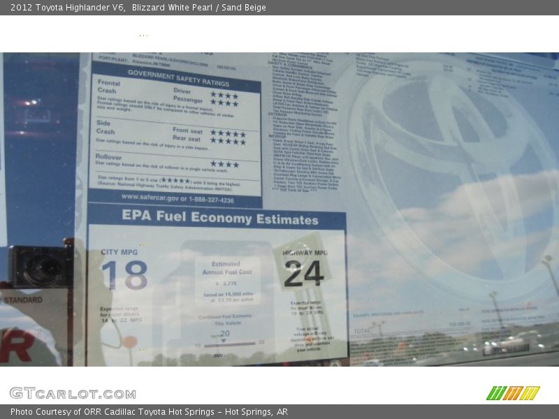 Blizzard White Pearl / Sand Beige 2012 Toyota Highlander V6