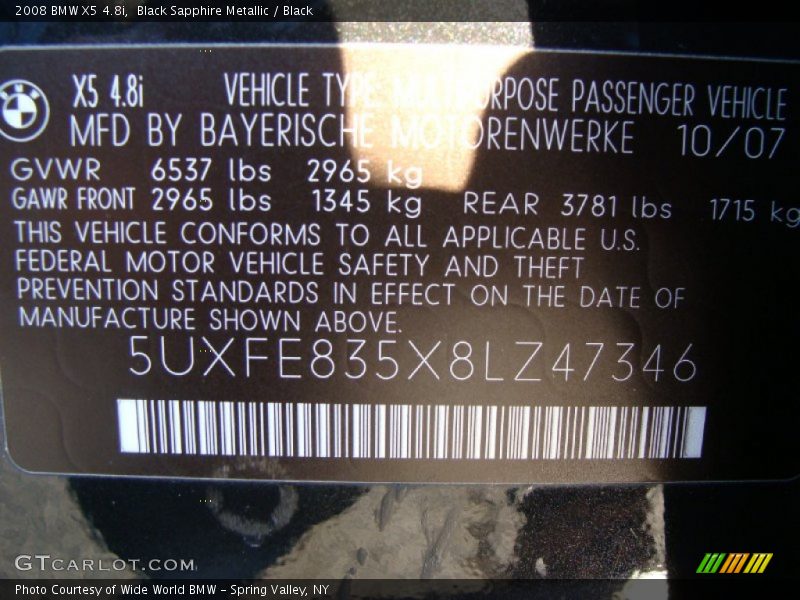 Black Sapphire Metallic / Black 2008 BMW X5 4.8i