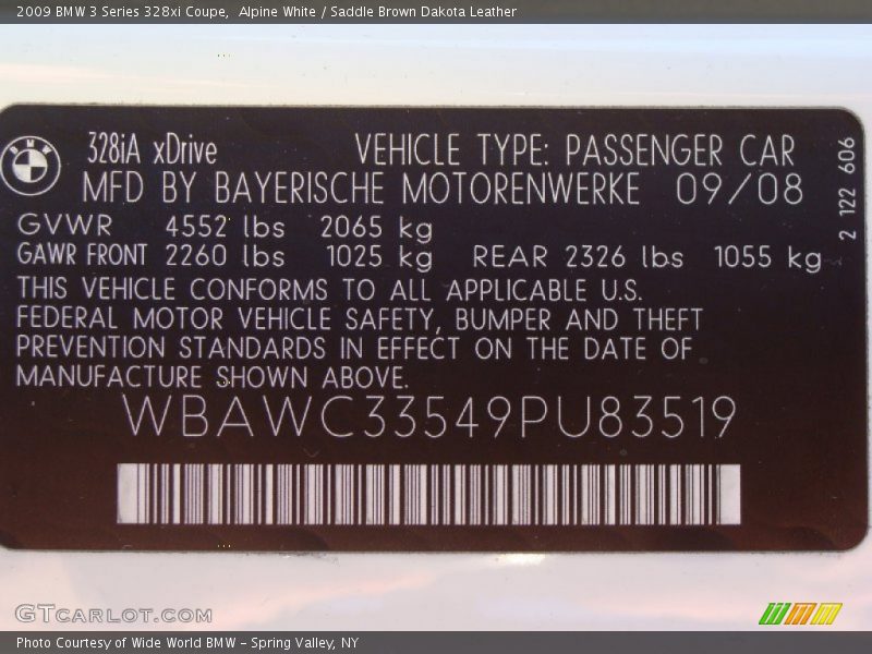 Alpine White / Saddle Brown Dakota Leather 2009 BMW 3 Series 328xi Coupe