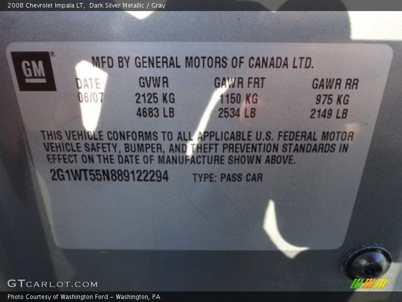 Dark Silver Metallic / Gray 2008 Chevrolet Impala LT