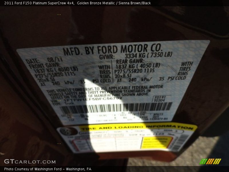 Golden Bronze Metallic / Sienna Brown/Black 2011 Ford F150 Platinum SuperCrew 4x4