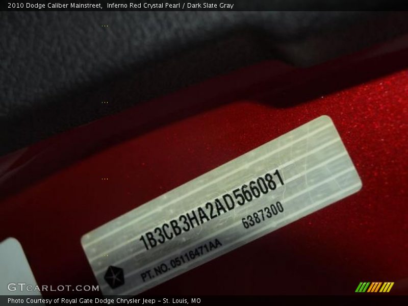Inferno Red Crystal Pearl / Dark Slate Gray 2010 Dodge Caliber Mainstreet