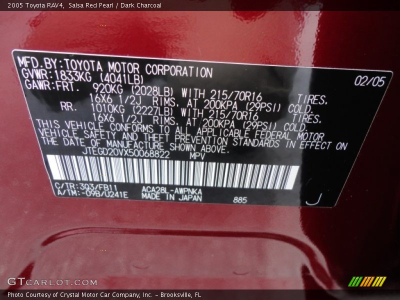 Salsa Red Pearl / Dark Charcoal 2005 Toyota RAV4