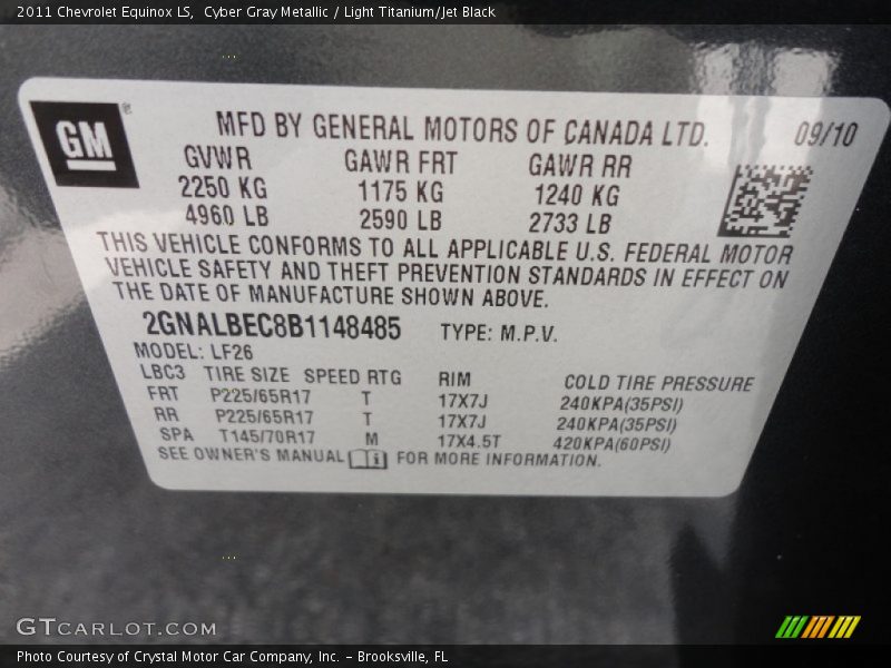 Cyber Gray Metallic / Light Titanium/Jet Black 2011 Chevrolet Equinox LS