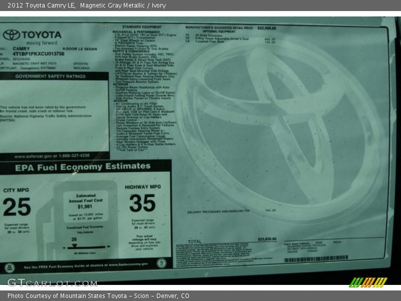 Magnetic Gray Metallic / Ivory 2012 Toyota Camry LE