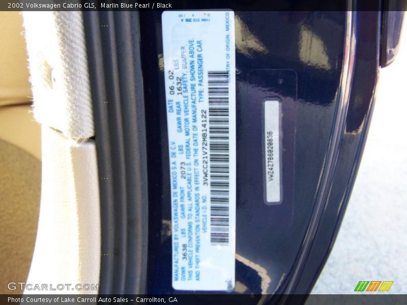 Marlin Blue Pearl / Black 2002 Volkswagen Cabrio GLS